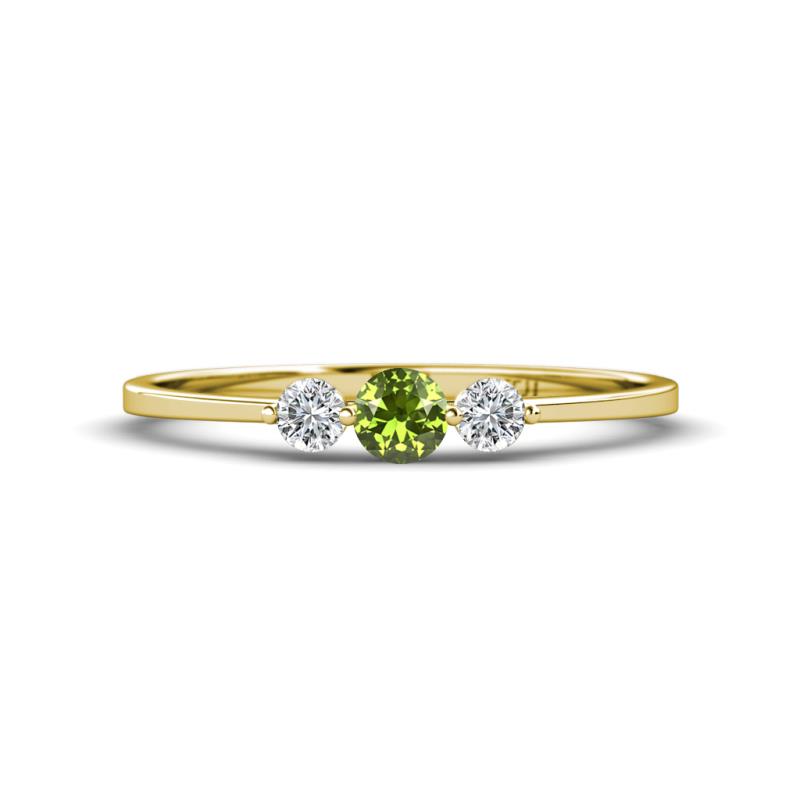 Shirley 4.00 mm Round Peridot and Diamond Three Stone Engagement Ring 