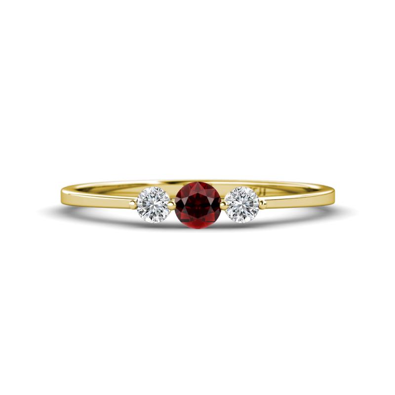 Shirley 4.00 mm Round Red Garnet and Diamond Three Stone Engagement Ring 