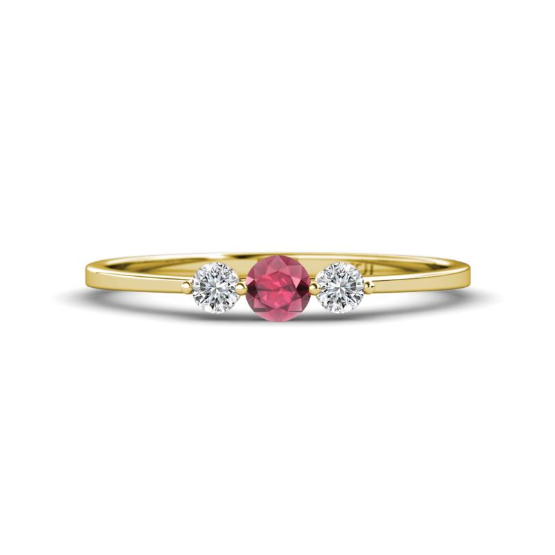 Shirley 4.00 mm Round Rhodolite Garnet and Diamond Three Stone Engagement Ring 