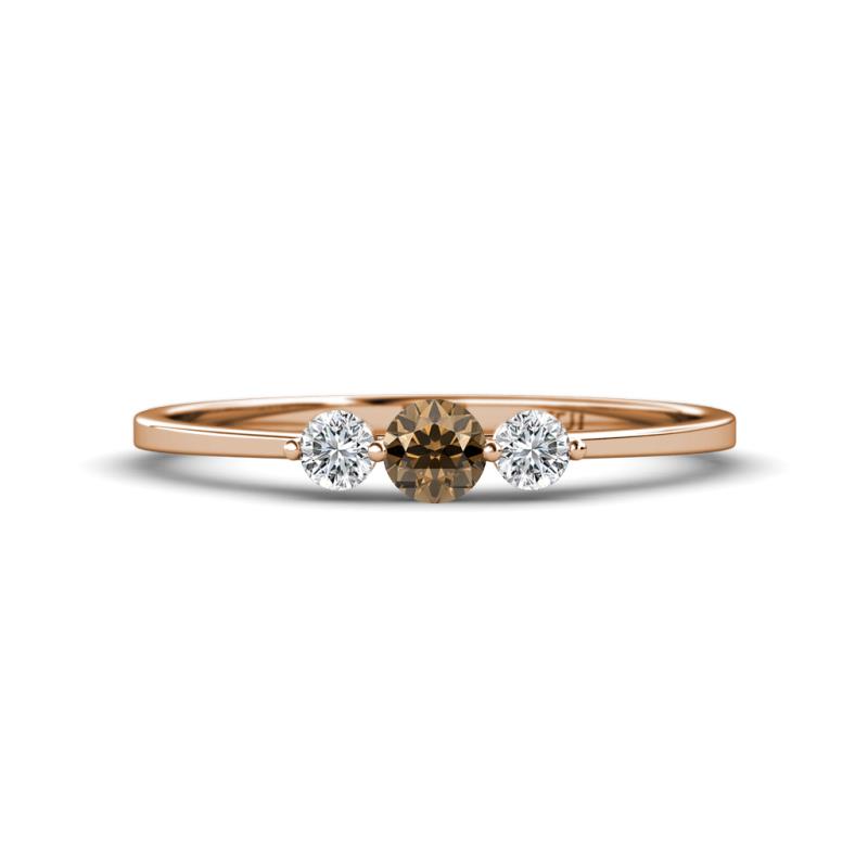 Shirley 4.00 mm Round Smoky Quartz and Diamond Three Stone Engagement Ring 