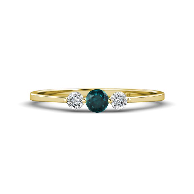 Shirley 4.00 mm Round London Blue Topaz and Diamond Three Stone Engagement Ring 