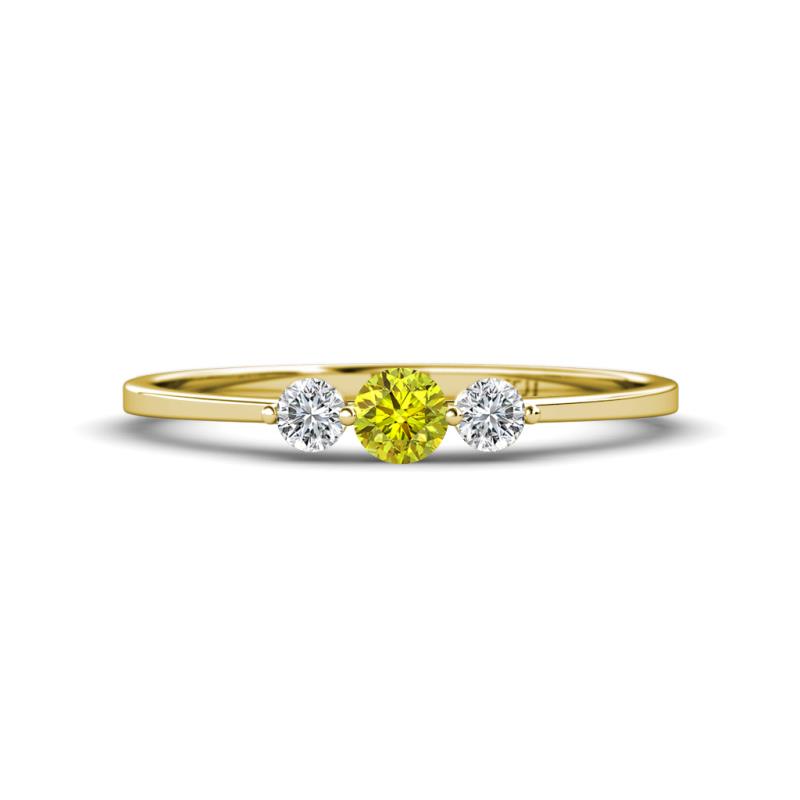 Shirley 4.00 mm Round Yellow and White Diamond Three Stone Engagement Ring 