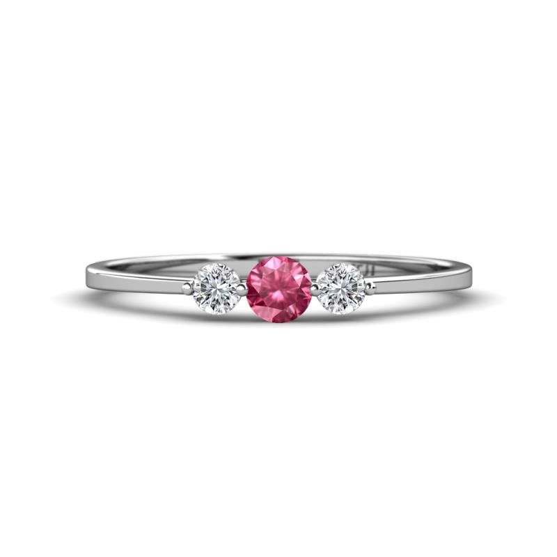 Shirley 4.00 mm Round Pink Tourmaline and Diamond Three Stone Engagement Ring 