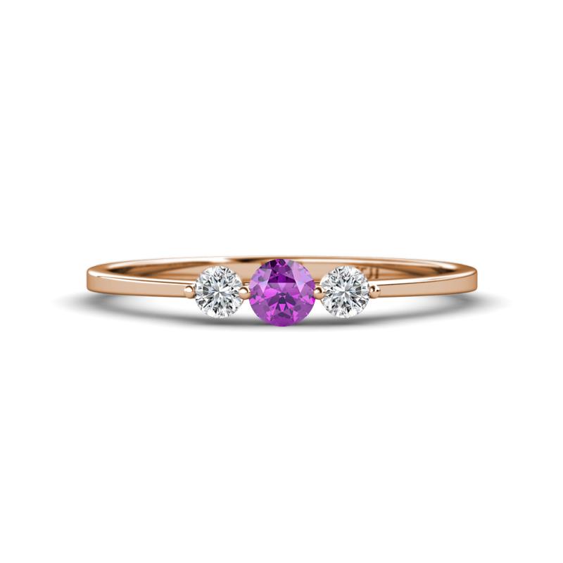 Shirley 4.00 mm Round Amethyst and Diamond Three Stone Engagement Ring 