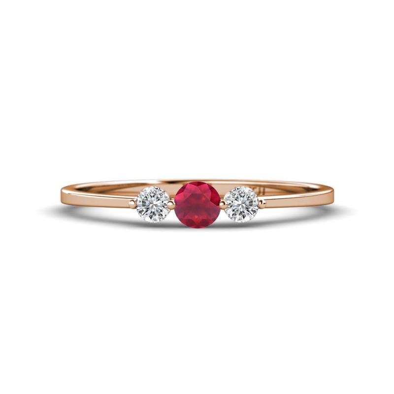 Shirley 4.00 mm Round Ruby and Diamond Three Stone Engagement Ring 