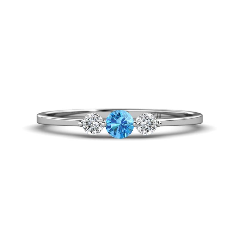 Shirley 4.00 mm Round Blue Topaz and Diamond Three Stone Engagement Ring 