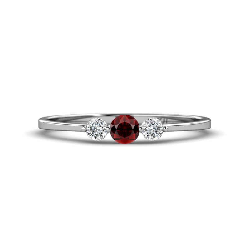 Shirley 4.00 mm Round Red Garnet and Diamond Three Stone Engagement Ring 