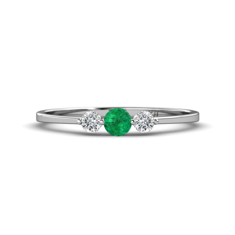 Shirley 4.00 mm Round Emerald and Diamond Three Stone Engagement Ring 