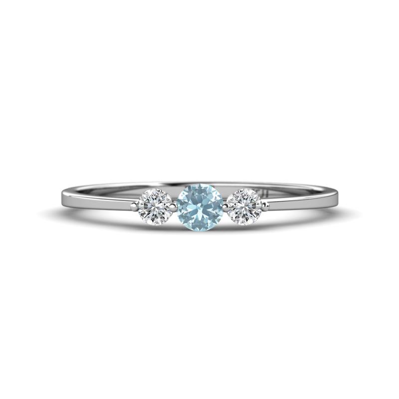 Shirley 4.00 mm Round Aquamarine and Diamond Three Stone Engagement Ring 