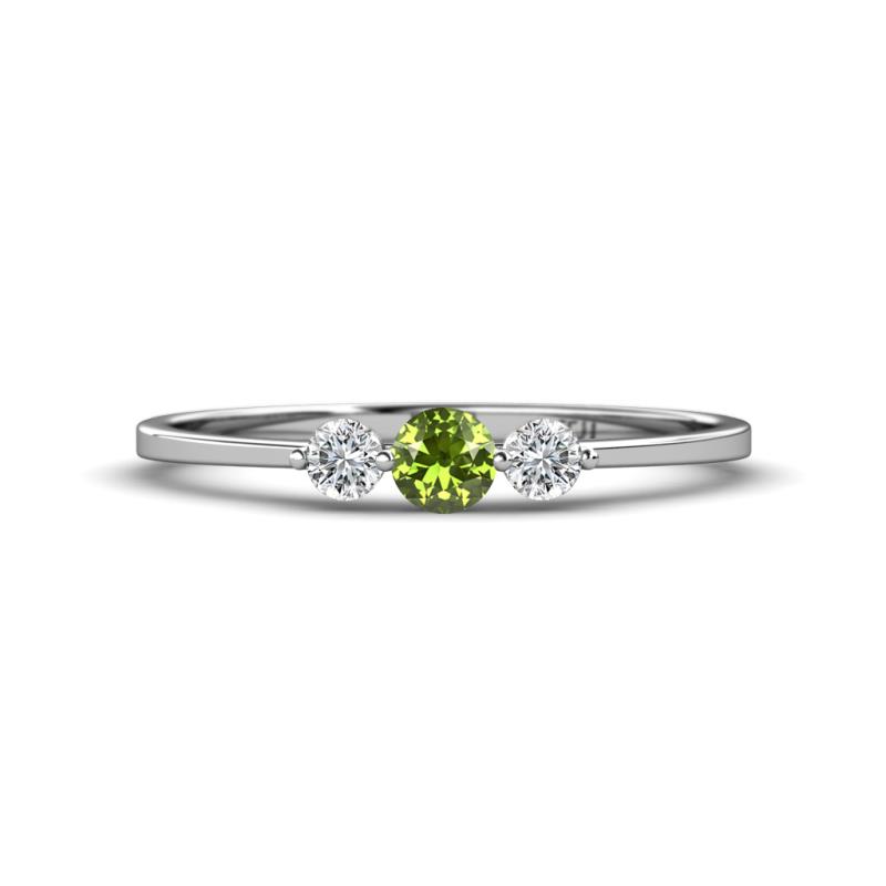 Shirley 4.00 mm Round Peridot and Diamond Three Stone Engagement Ring 