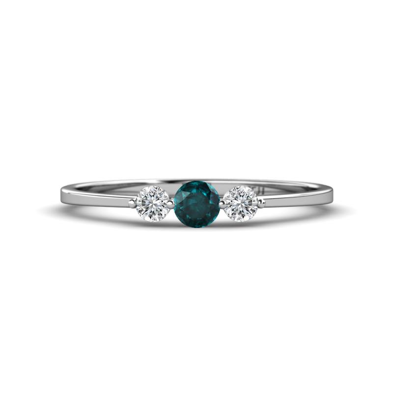 Shirley 4.00 mm Round London Blue Topaz and Diamond Three Stone Engagement Ring 