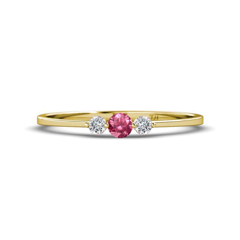 Shirley 3.50 mm Round Pink Tourmaline and Lab Grown Diamond Three Stone Engagement Ring 