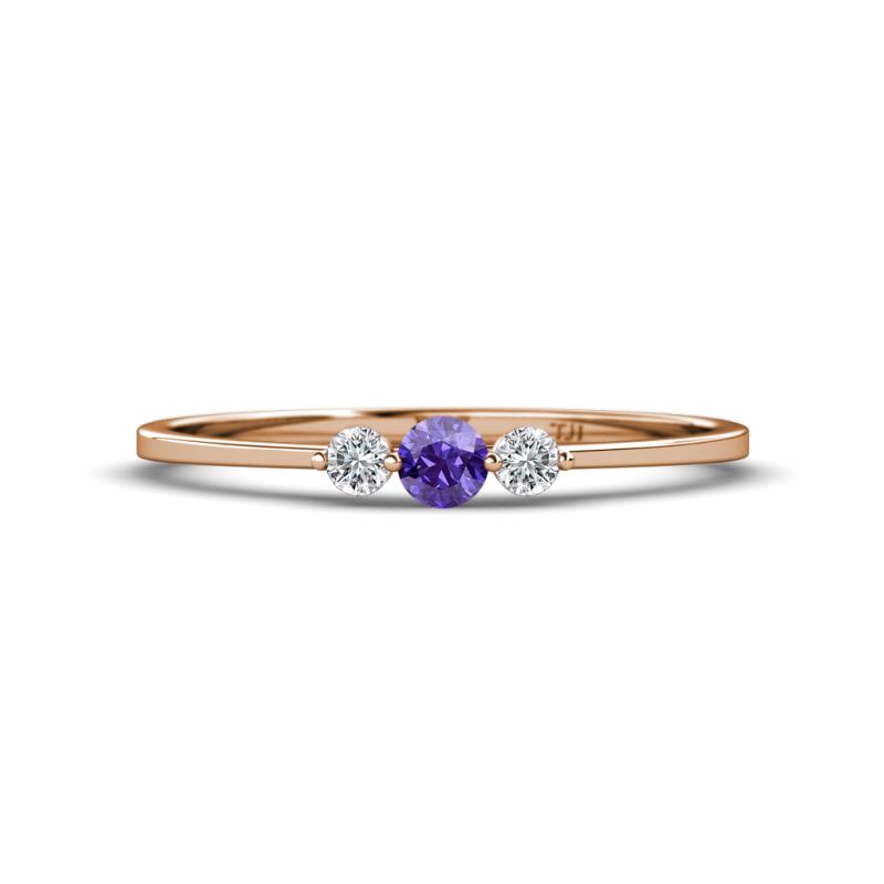 Shirley 3.50 mm Round Iolite and Lab Grown Diamond Three Stone Engagement Ring 