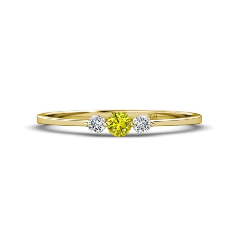 Shirley 3.50 mm Round Yellow Diamond and White Lab Grown Diamond Three Stone Engagement Ring 