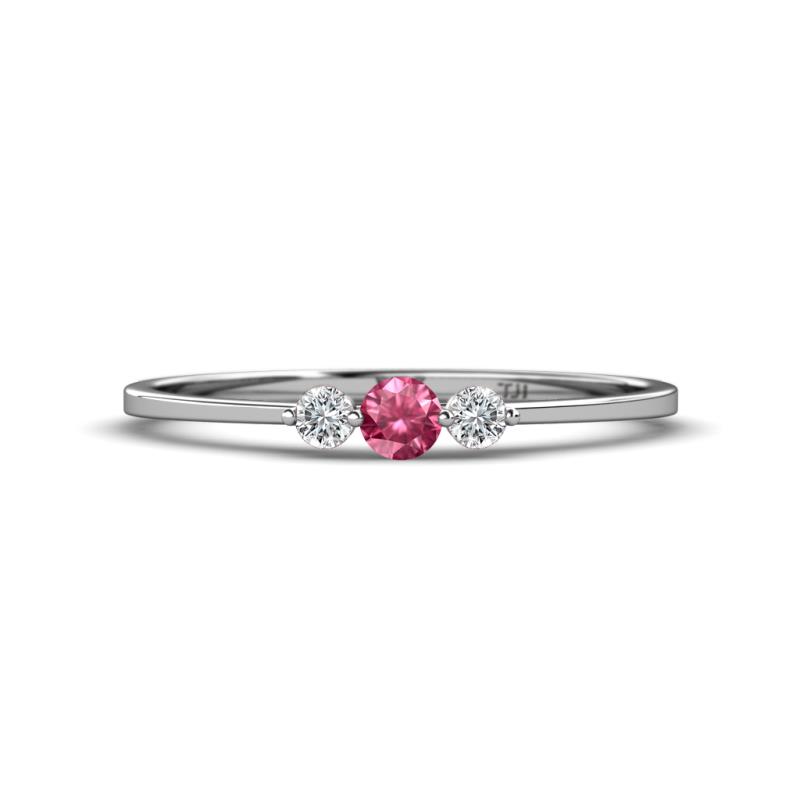 Shirley 3.50 mm Round Pink Tourmaline and Lab Grown Diamond Three Stone Engagement Ring 