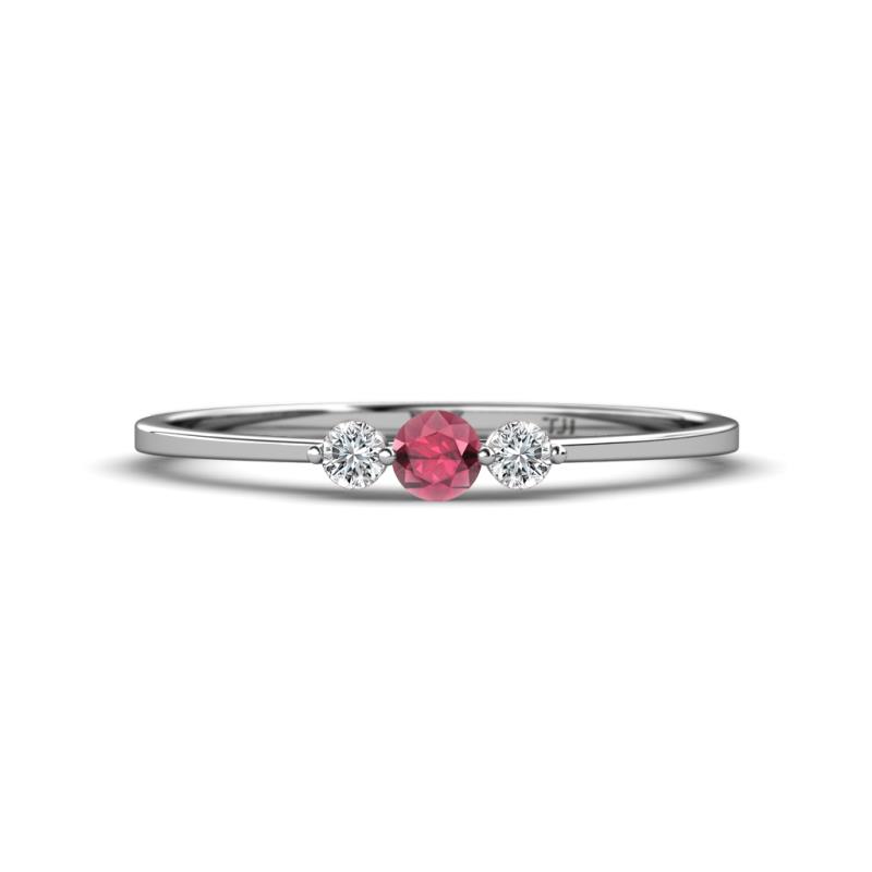 Shirley 3.50 mm Round Rhodolite Garnet and Lab Grown Diamond Three Stone Engagement Ring 