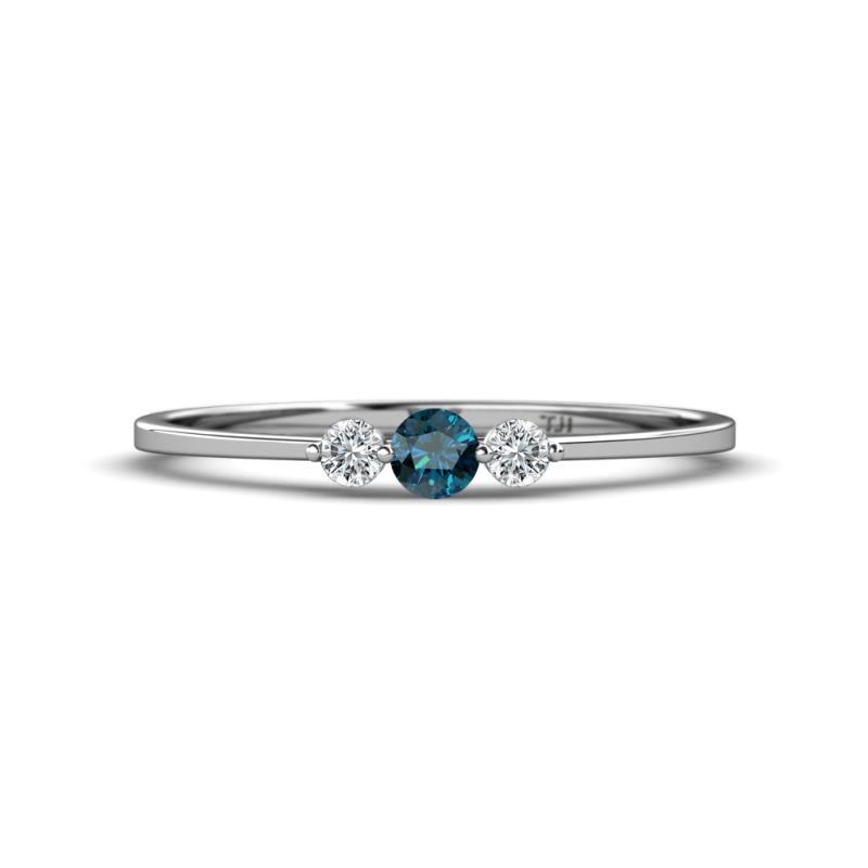 Shirley 3.50 mm Round Blue Diamond and White Lab Grown Diamond Three Stone Engagement Ring 