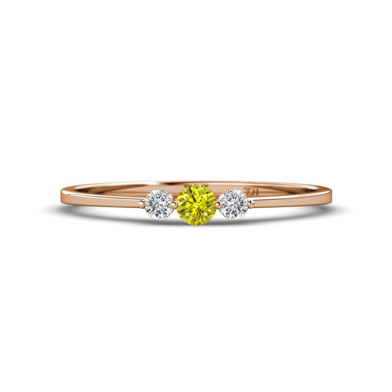 Shirley 3.50 mm Round Yellow Diamond and White Lab Grown Diamond Three Stone Engagement Ring 