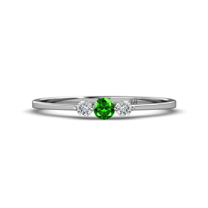 Shirley 3.50 mm Round Green Garnet and Lab Grown Diamond Three Stone Engagement Ring 