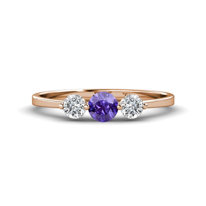 Shirley 5.00 mm Round Iolite and Diamond Three Stone Engagement Ring 