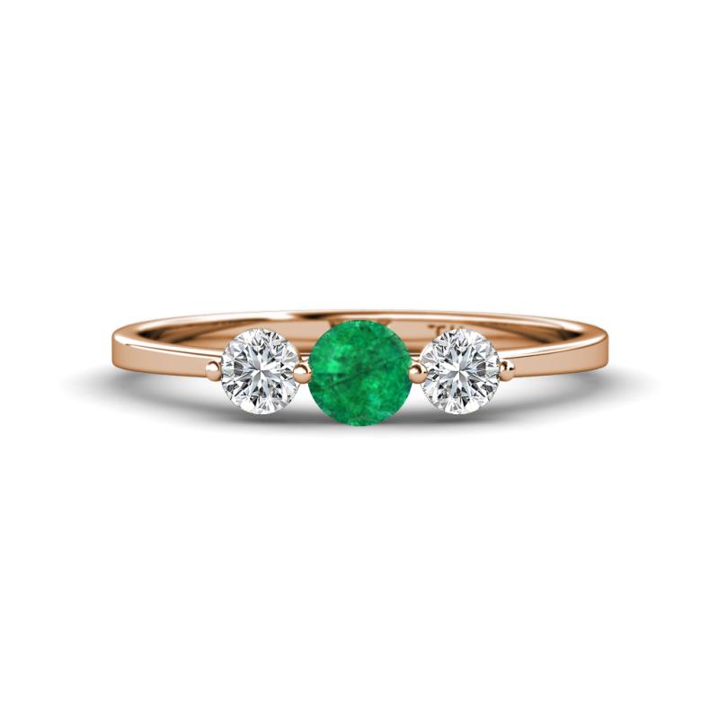 Shirley 5.00 mm Round Emerald and Diamond Three Stone Engagement Ring 
