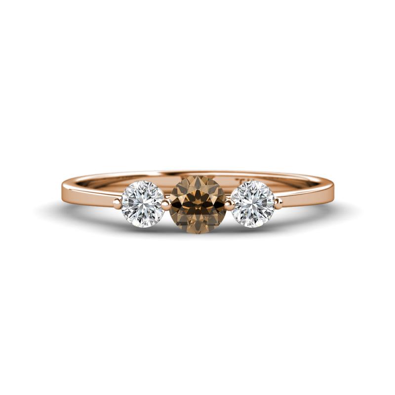 Shirley 5.00 mm Round Smoky Quartz and Diamond Three Stone Engagement Ring 