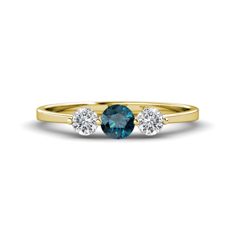 Shirley 5.00 mm Round Blue and White Diamond Three Stone Engagement Ring 