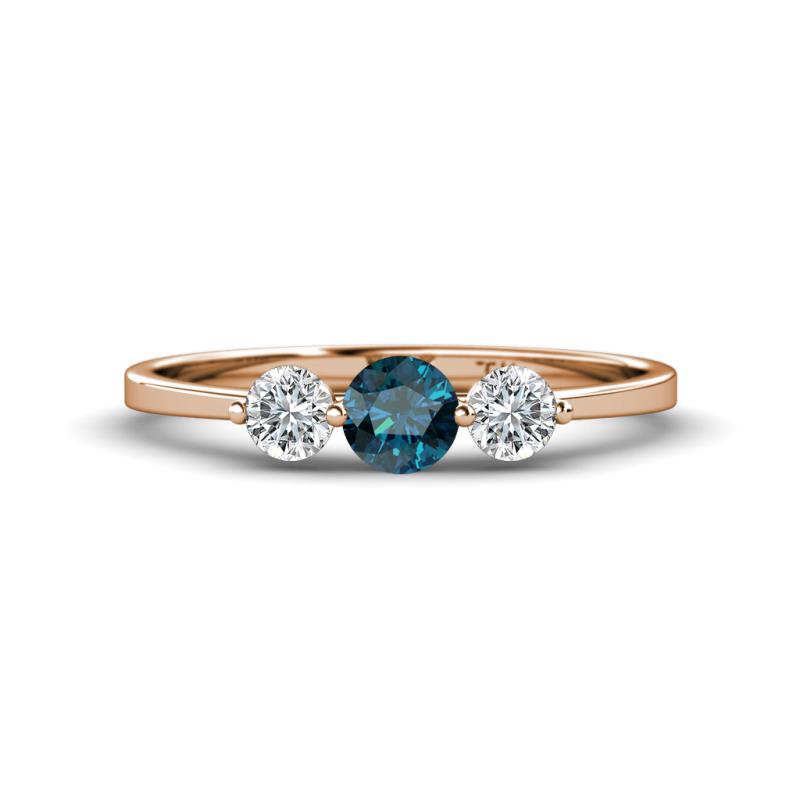 Shirley 5.00 mm Round Blue and White Diamond Three Stone Engagement Ring 