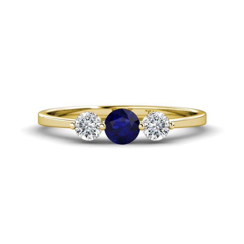 Shirley 5.00 mm Round Blue Sapphire and Diamond Three Stone Engagement Ring 