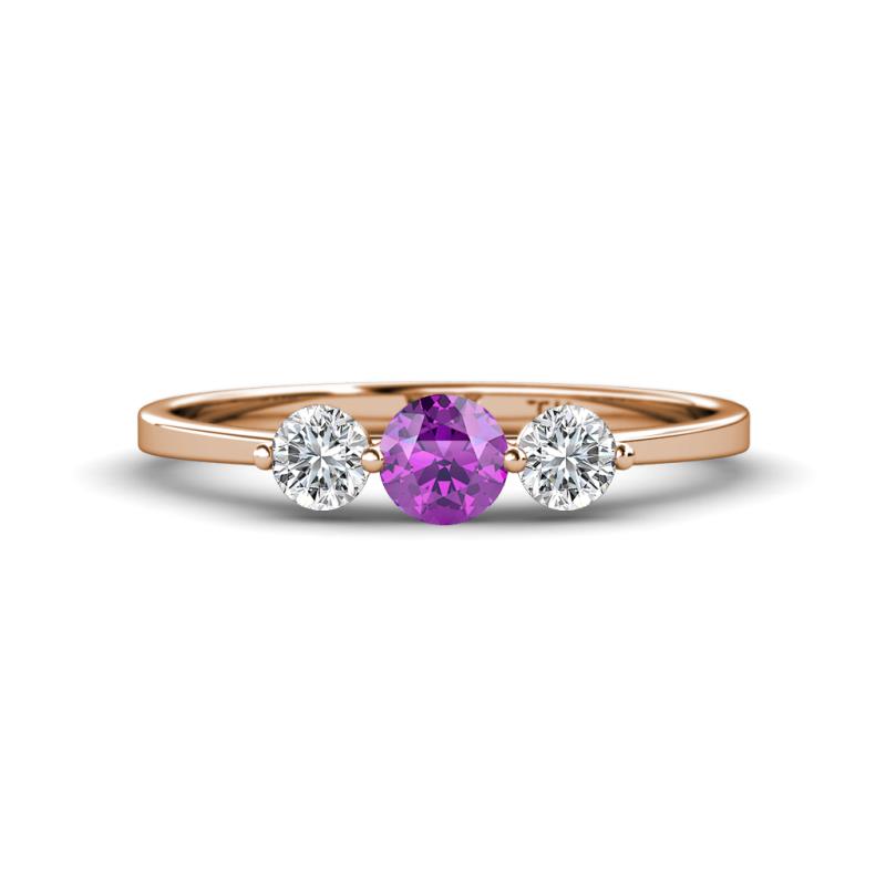 Shirley 5.00 mm Round Amethyst and Diamond Three Stone Engagement Ring 