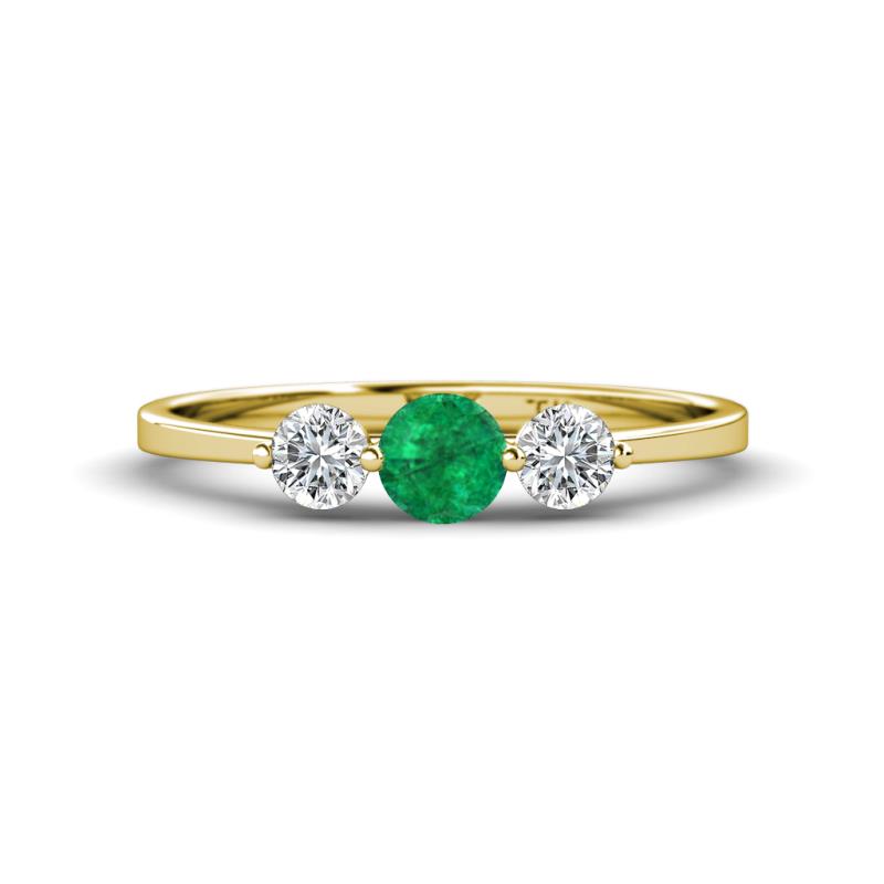 Shirley 5.00 mm Round Emerald and Diamond Three Stone Engagement Ring 