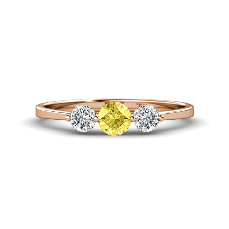 Shirley 5.00 mm Round Lab Created Yellow Sapphire and Diamond Three Stone Engagement Ring 