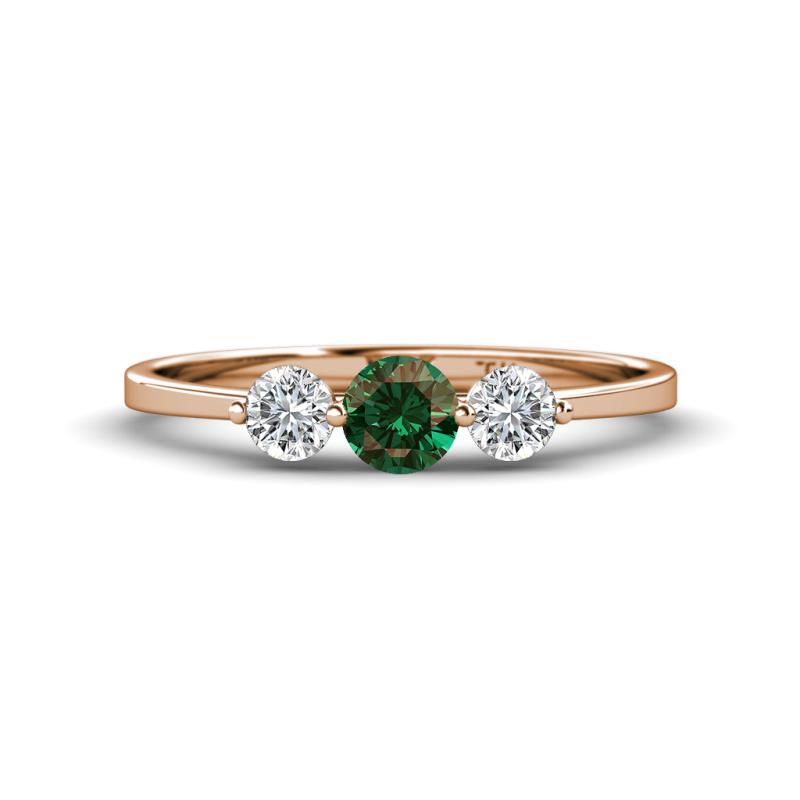 Shirley 5.00 mm Round Created Alexandrite and Diamond Three Stone Engagement Ring 