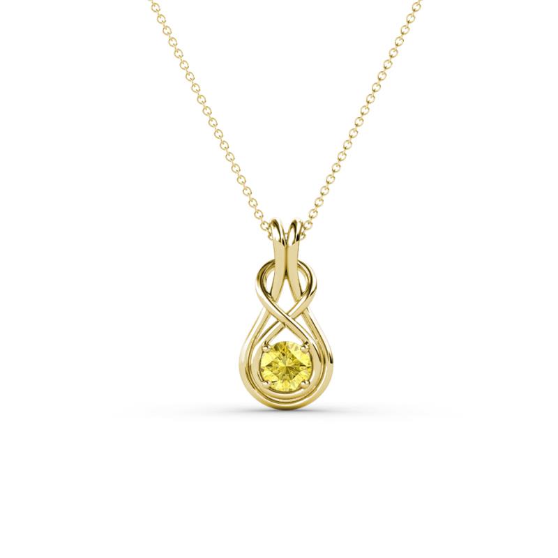 Amanda 3.00 mm Round Yellow Sapphire Solitaire Infinity Love Knot Pendant Necklace 