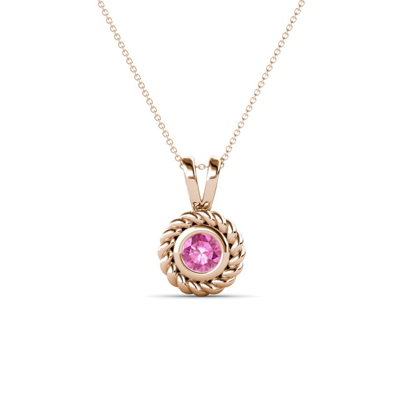 Juliya 4.00 mm Round Pink Sapphire Rope Edge Bezel Set Solitaire Pendant Necklace 