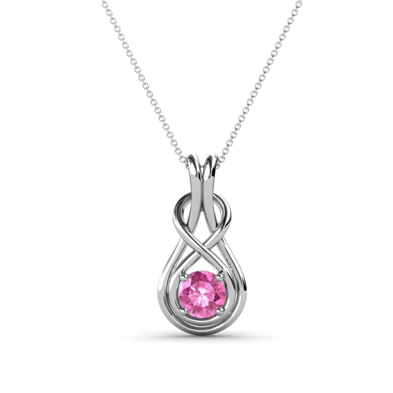 Amanda 4.00 mm Round Pink Sapphire Solitaire Infinity Love Knot Pendant Necklace 