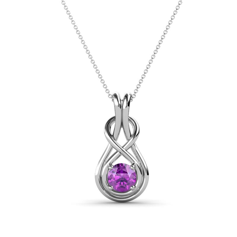 Amanda 4.00 mm Round Amethyst Solitaire Infinity Love Knot Pendant Necklace 