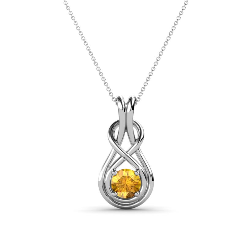 Amanda 4.00 mm Round Citrine Solitaire Infinity Love Knot Pendant Necklace 