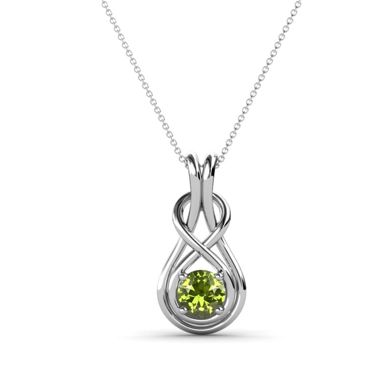 Amanda 4.00 mm Round Peridot Solitaire Infinity Love Knot Pendant Necklace 