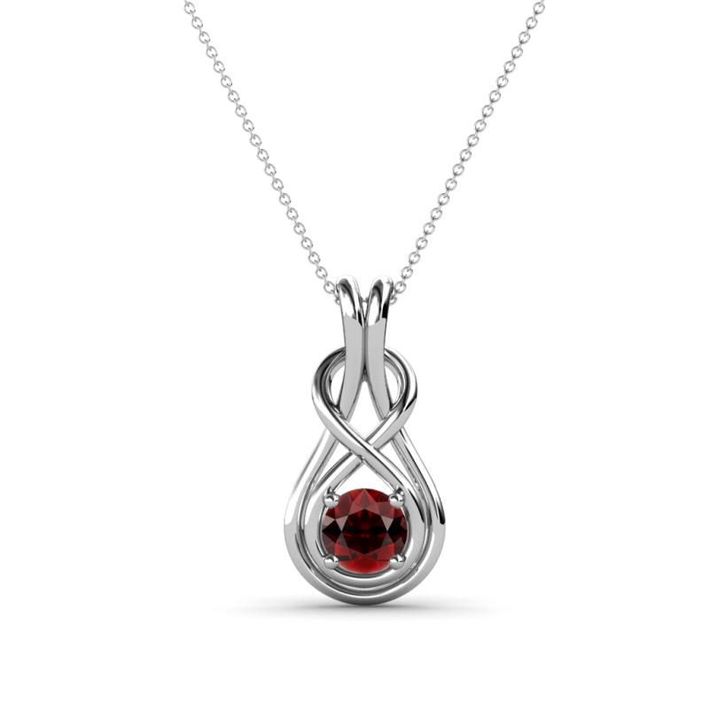 Amanda 4.00 mm Round Red Garnet Solitaire Infinity Love Knot Pendant Necklace 