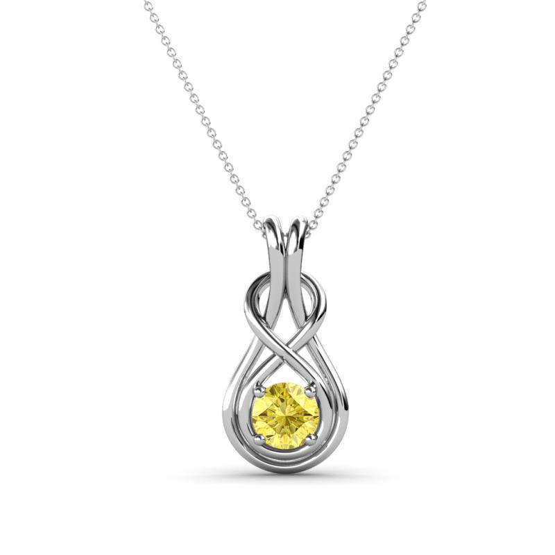 Amanda 4.00 mm Round Yellow Sapphire Solitaire Infinity Love Knot Pendant Necklace 