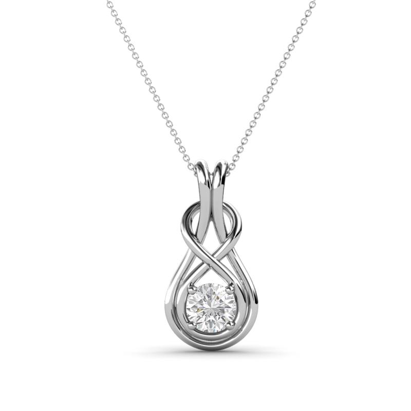 Amanda 4.00 mm Round White Sapphire Solitaire Infinity Love Knot Pendant Necklace 