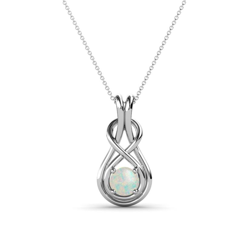 Amanda 4.00 mm Round Opal Solitaire Infinity Love Knot Pendant Necklace 