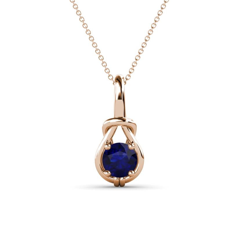 Caron 5.00 mm Round Blue Sapphire Solitaire Love Knot Pendant Necklace 