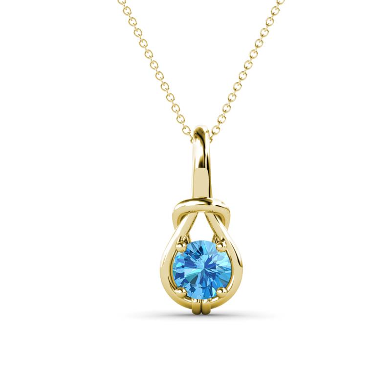 Caron 5.00 mm Round Blue Topaz Solitaire Love Knot Pendant Necklace 