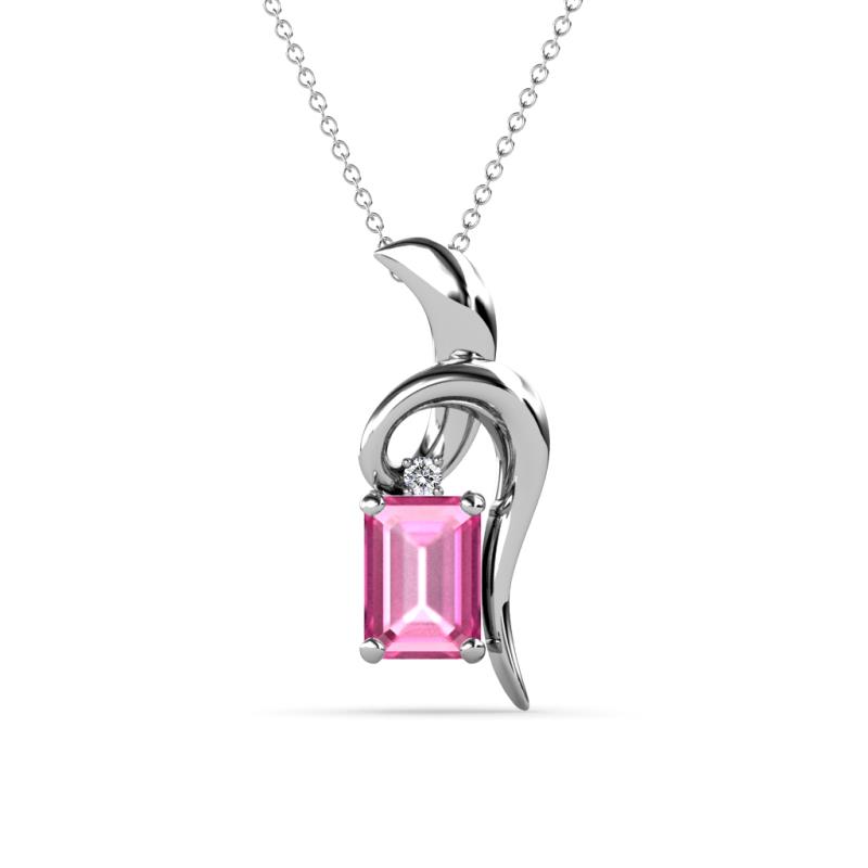 Evana 7x5 mm Emerald Cut Pink Sapphire and Round Diamond Accent Ribbon Pendant Necklace 