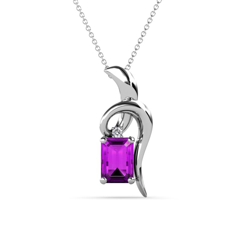Evana 7x5 mm Emerald Cut Amethyst and Round Diamond Accent Ribbon Pendant Necklace 