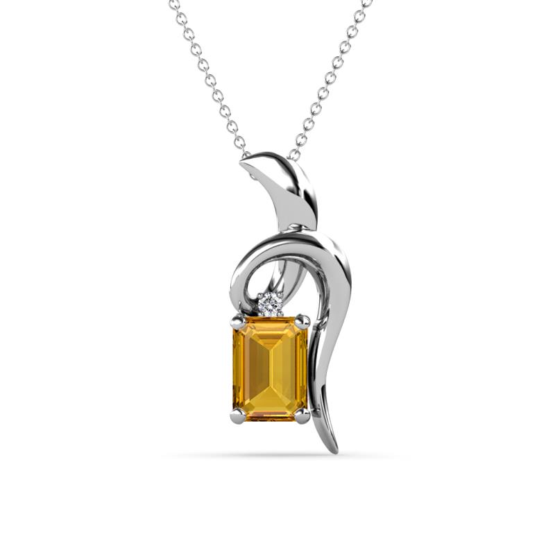 Evana 7x5 mm Emerald Cut Citrine and Round Diamond Accent Ribbon Pendant Necklace 