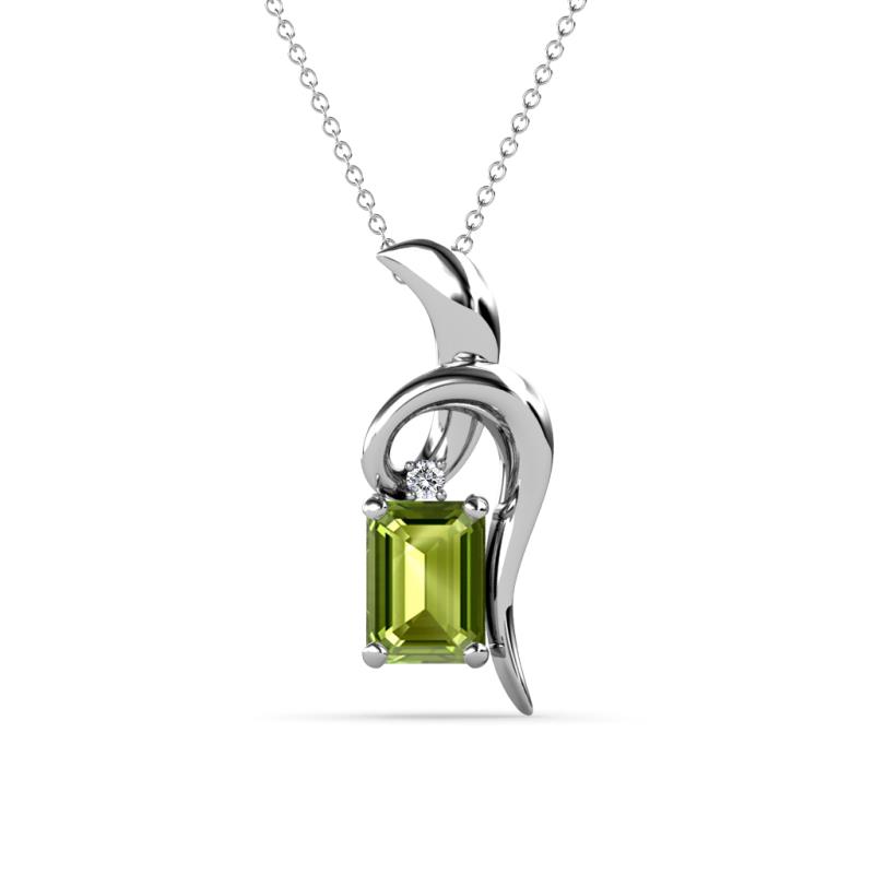 Evana 7x5 mm Emerald Cut Peridot and Round Diamond Accent Ribbon Pendant Necklace 