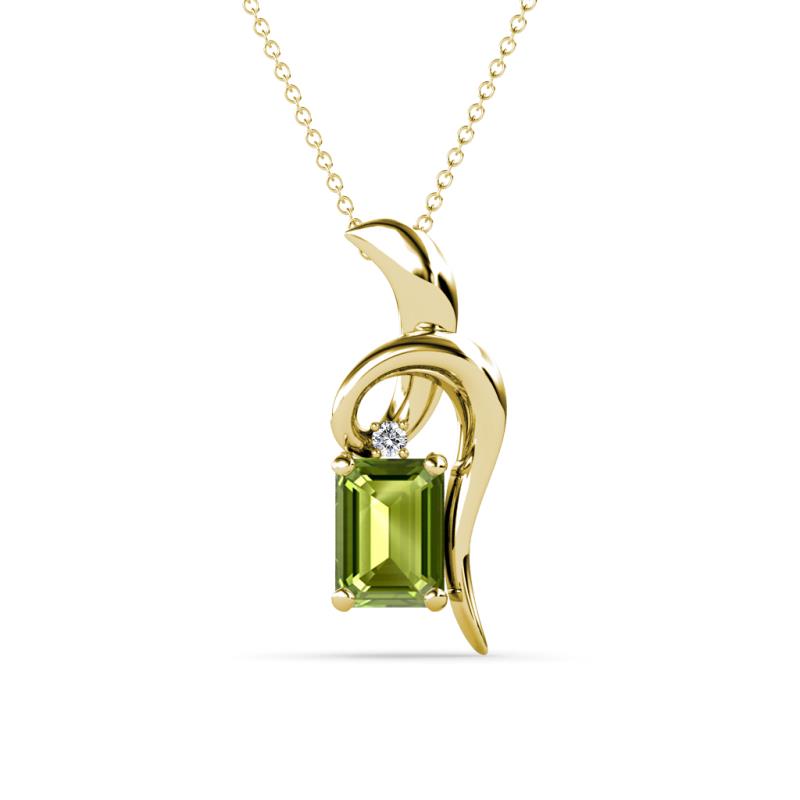 Evana 7x5 mm Emerald Cut Peridot and Round Diamond Accent Ribbon Pendant Necklace 